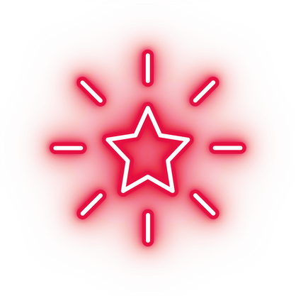 Neon red shining star icon